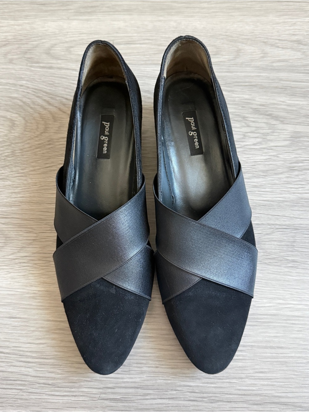 Paul Green Black Suede Cross-Strap Wedges | Size 7.5